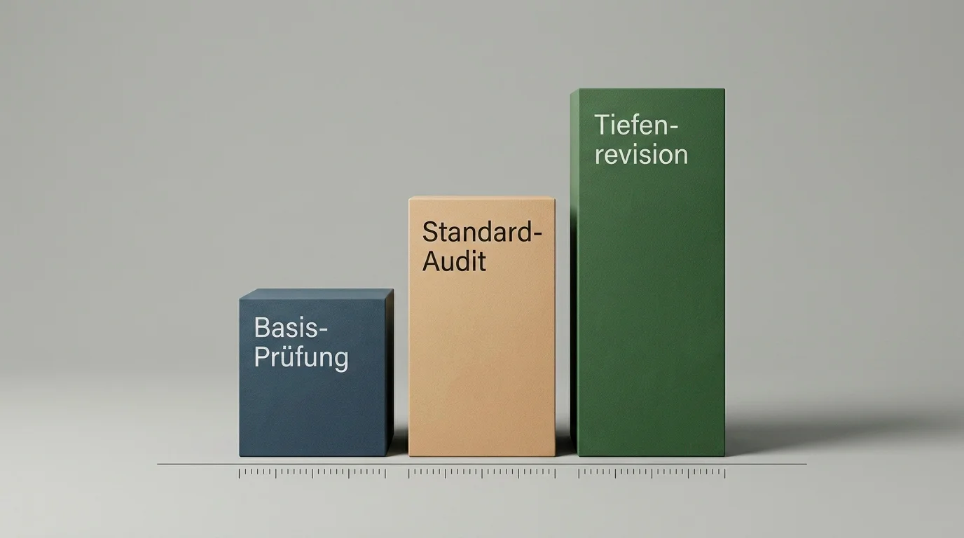 Stilisierte Vergleichsgrafik der Compliance-Audit-Tiefen für MGA, CGA-LOK und Anjouan