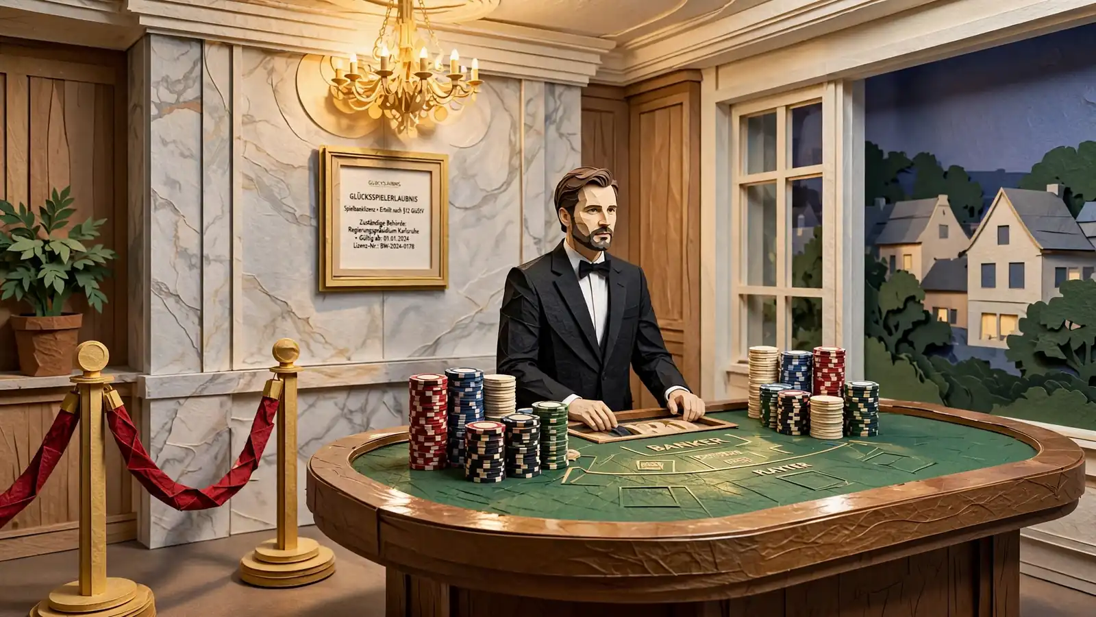 Elegantes deutsches Casino mit Baccarat-Tisch und offizieller Lizenz