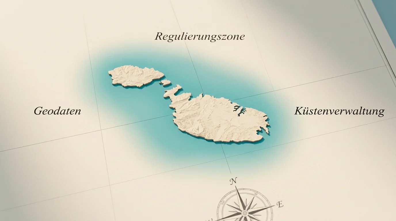Stilisierte Mittelmeerinsel mit dezenter Aufschriftform als Symbol für die Malta Gaming Authority